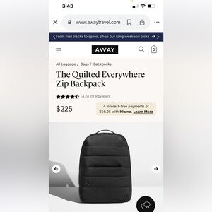 AWAY - The Quilted Everywhere Zip Backpack -Black